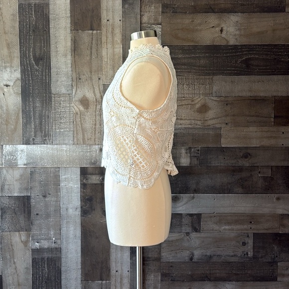 Vintage 90s elegant sleeveless top medium white crochet lace coquette angelic - Picture 7 of 11